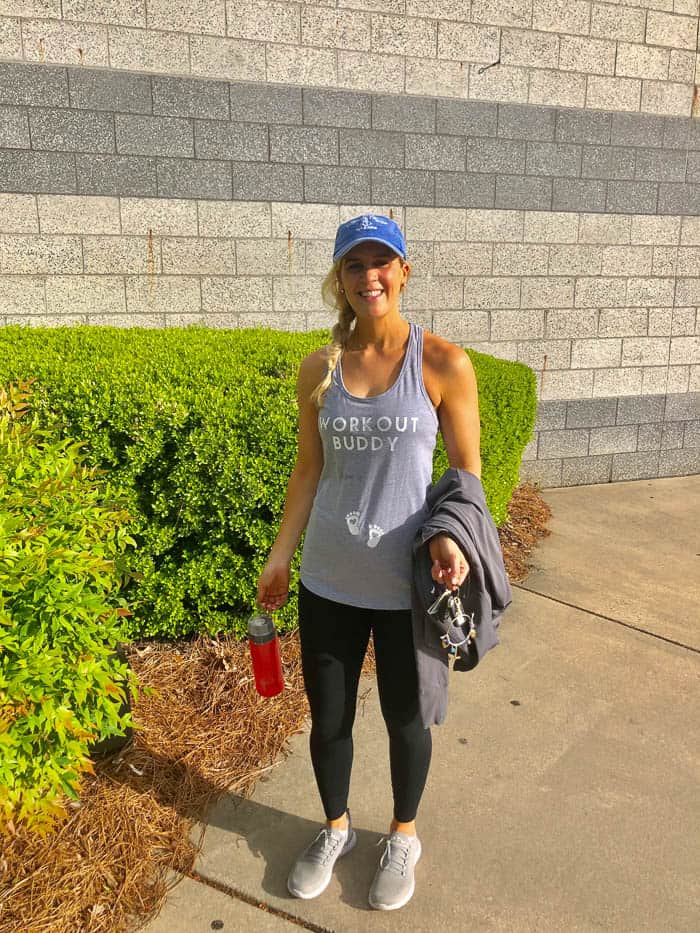 Lindsey wearing workout buddy tank top at the gym