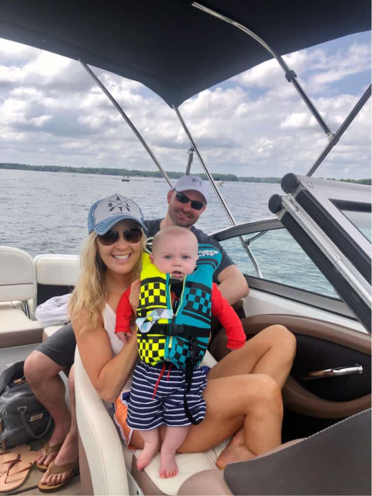 Jacob, Joey, and Lindsey on the boat at the lake
