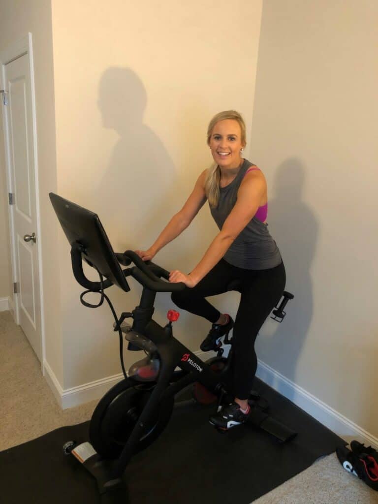 Lindsey on the Peloton bike