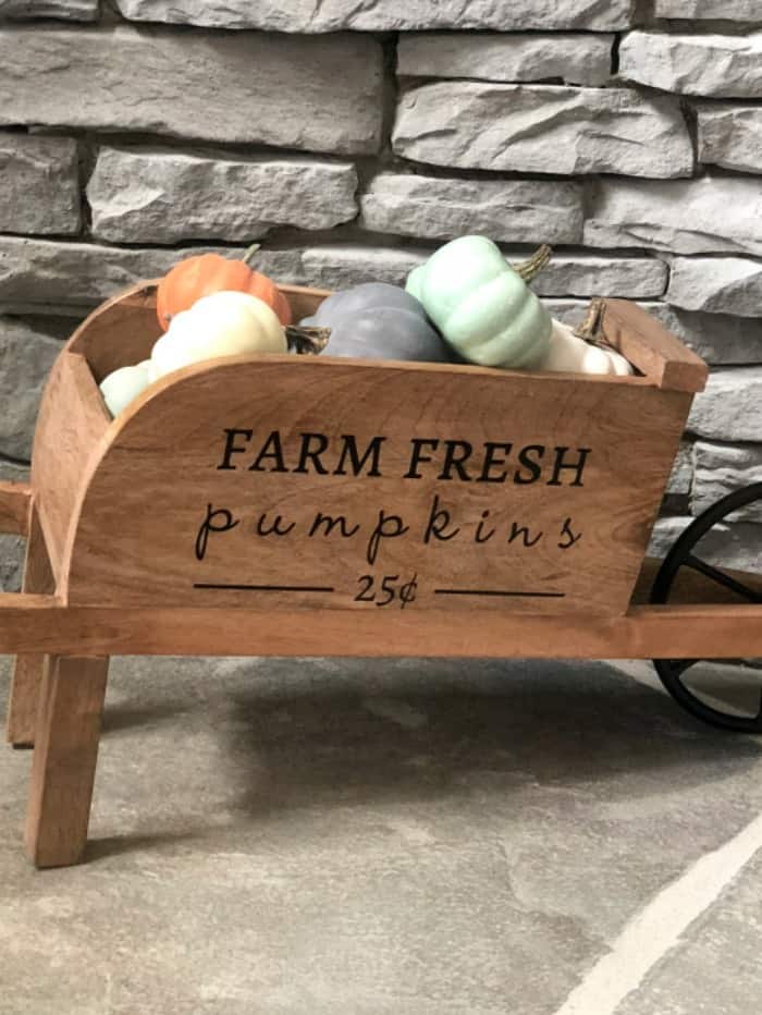 Pumpkin decorations on the fireplace