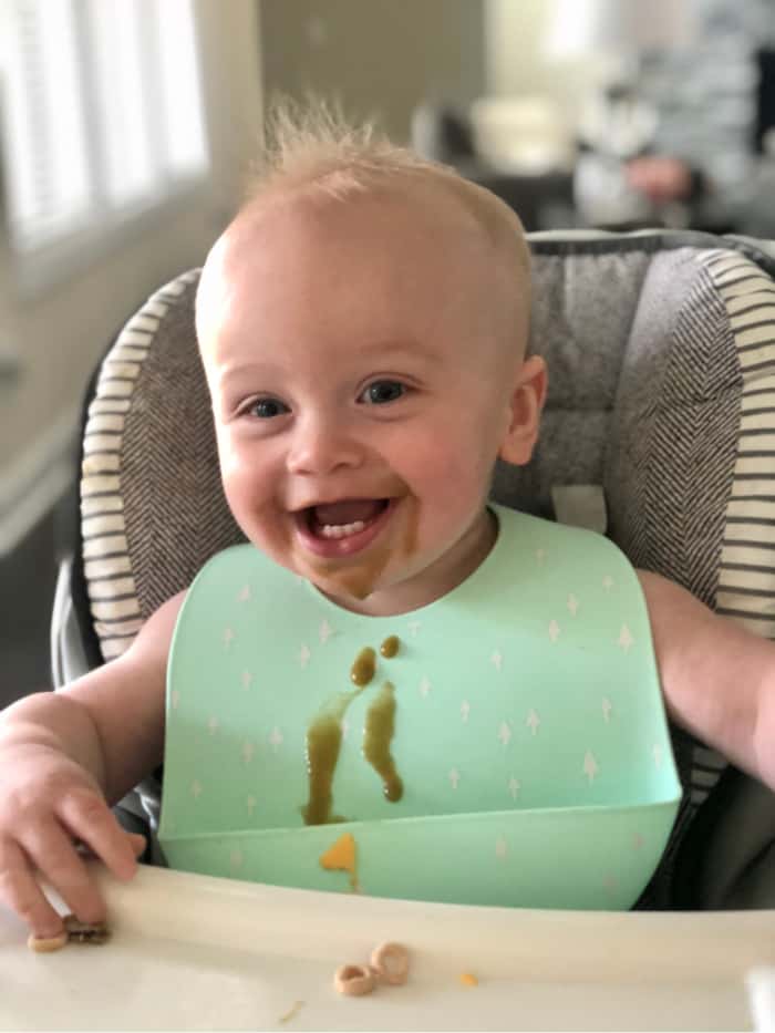 Jacob wearing a silicone bib during meal time