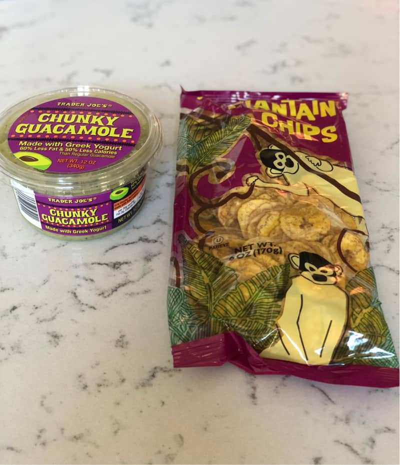 Chunky guacamole and a bag of plantain chips