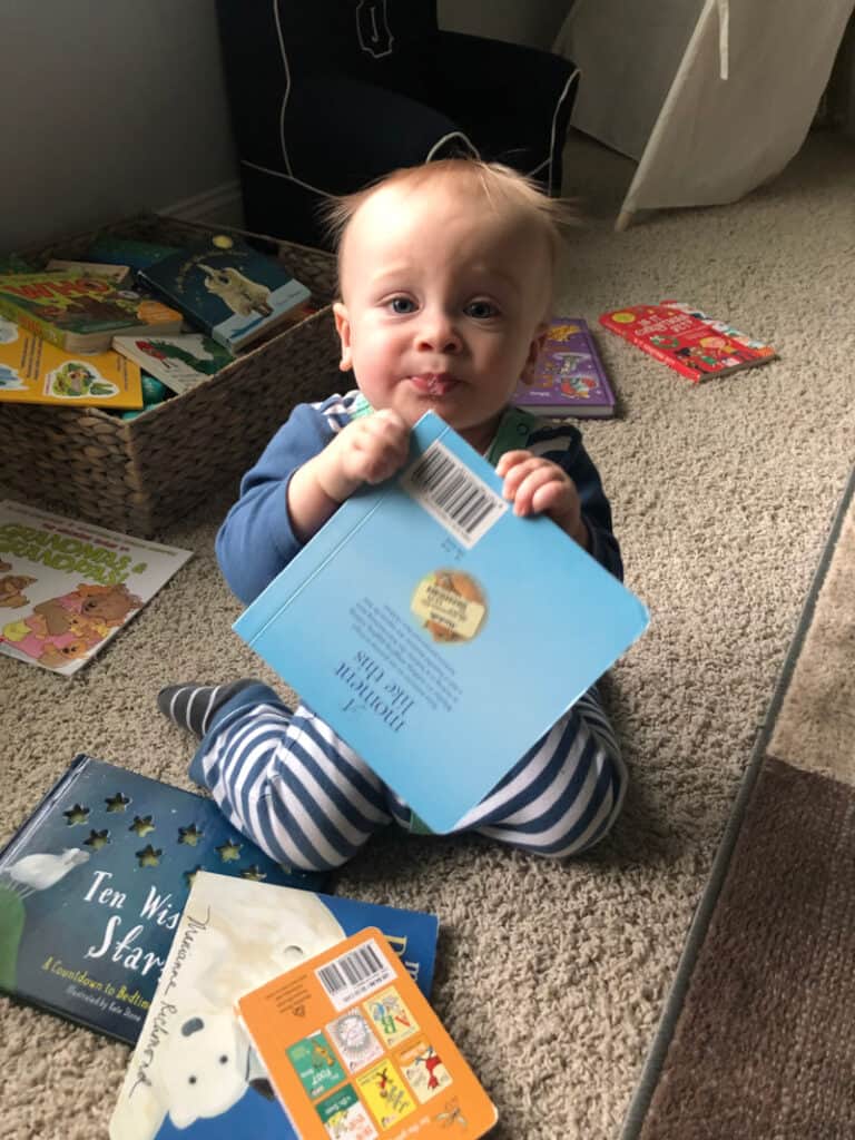 Jacob eating a book.