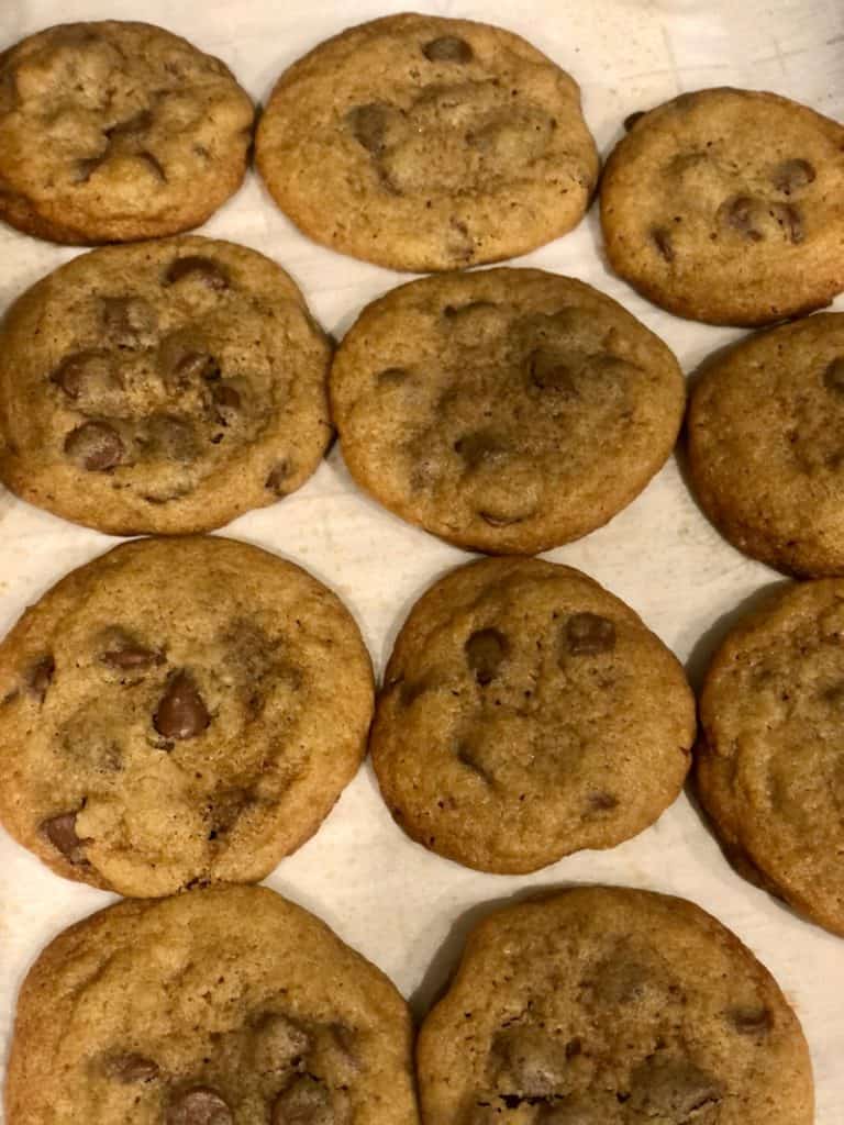 Freshly baked chocolate chip cookies