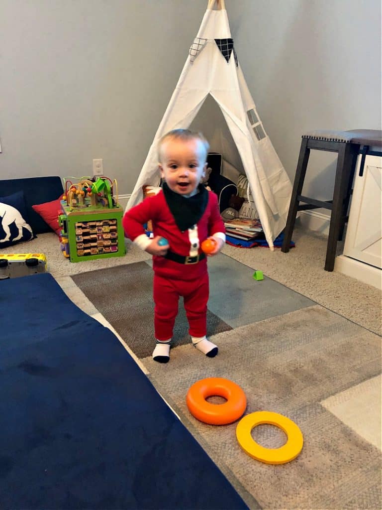 Jacob in the playroom with new toys.