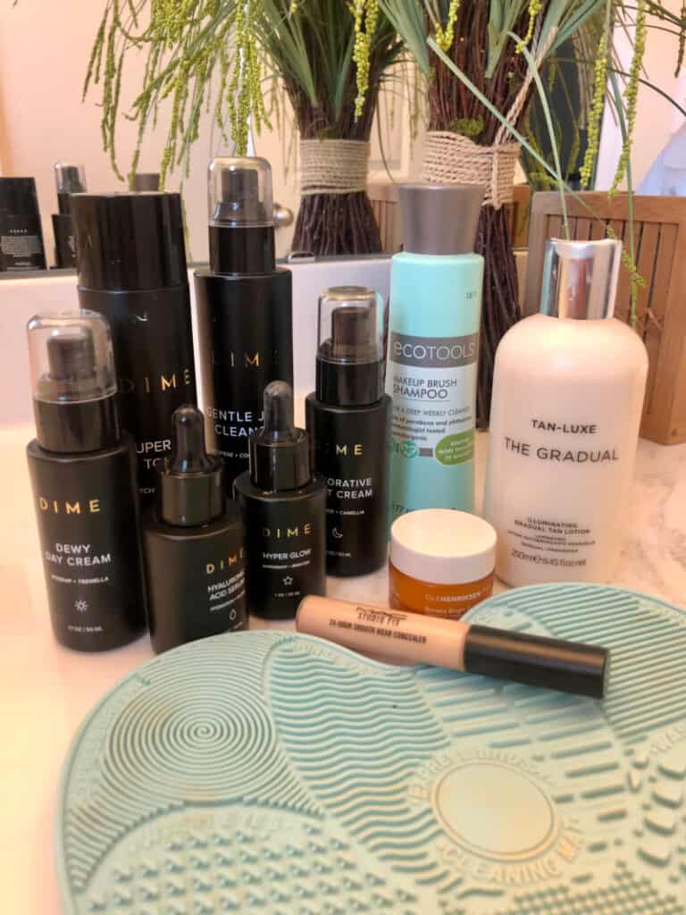 Products on bathroom counter